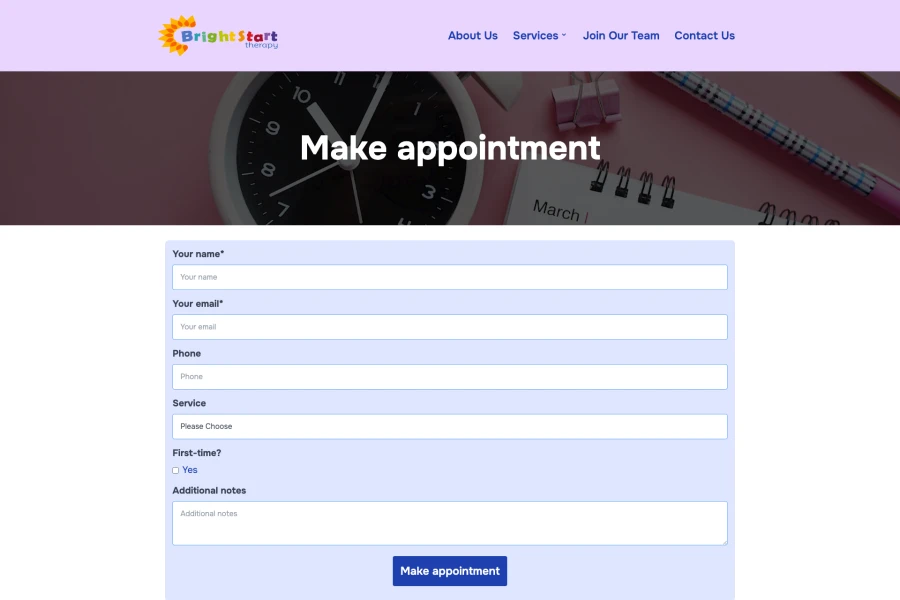 Make appointment page